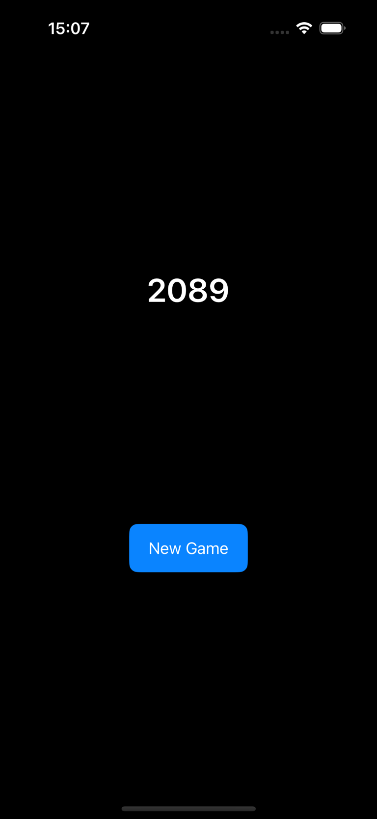 Current 2089 title screen with the game name and a single New Game button on a black background.