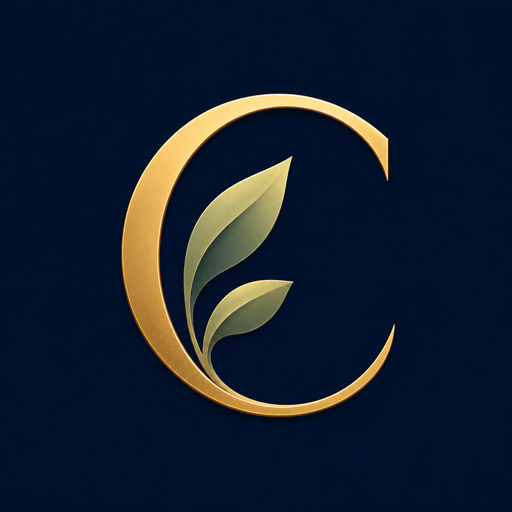Cultivate app icon with a gold open letter C and two green leaves on a deep navy background.