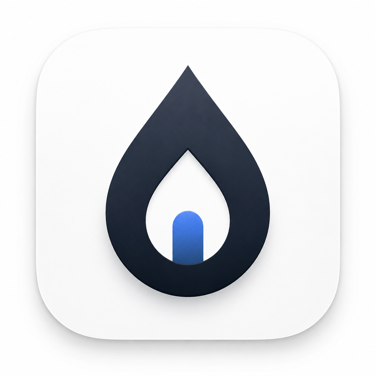 Drop app icon with a dark teardrop form and a small blue vertical mark on a white rounded square.