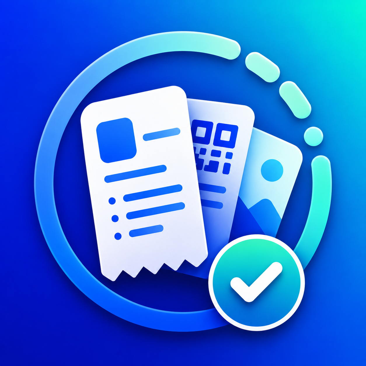 Expired artwork with document, code, and photo cards inside a blue circular review motif.