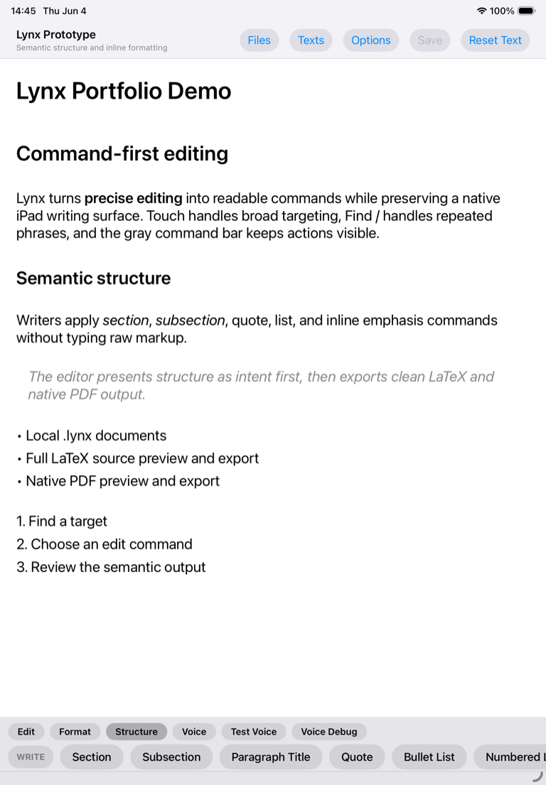 Lynx document showing headings, emphasis, a quote, bullets, and a numbered list.