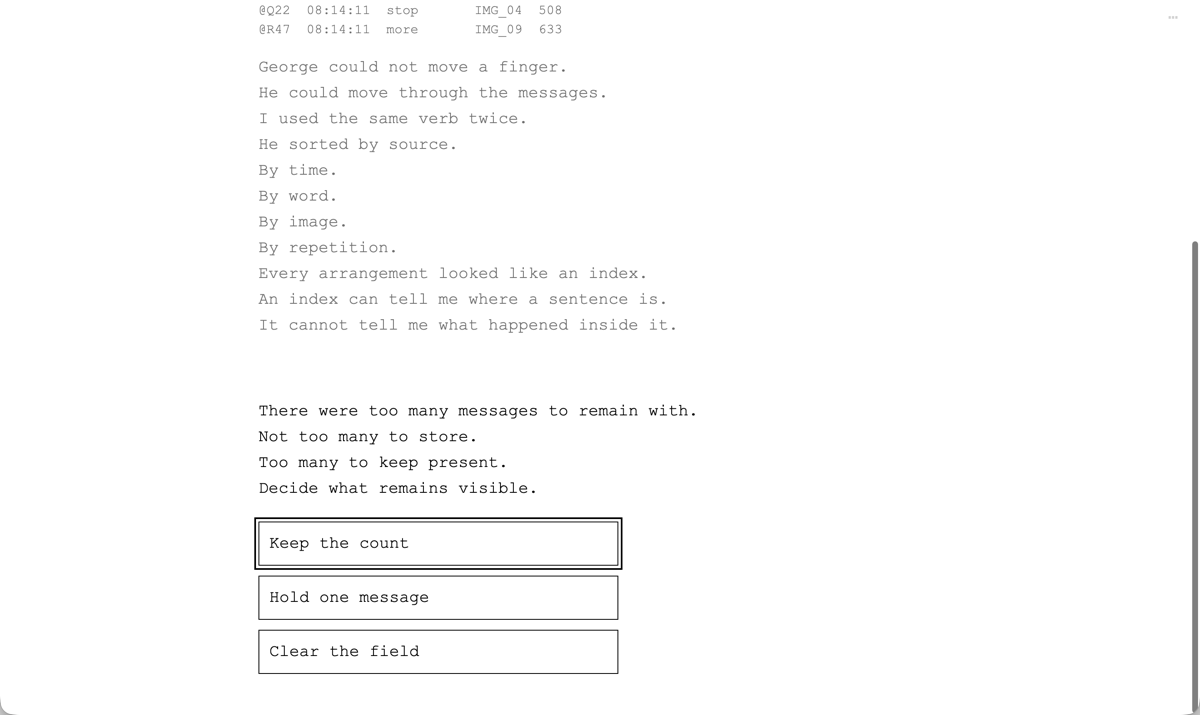 OnTheMetareverse Part I decision asking what should remain visible from a large message field.