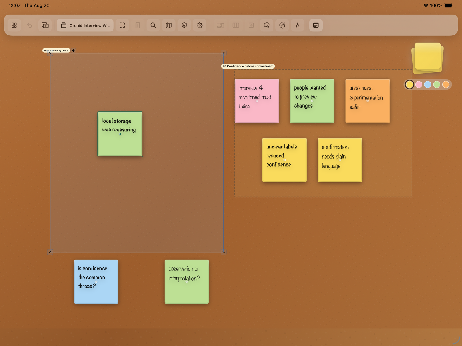 A StickSpace Board comparing a dynamic Area with a fixed Group.