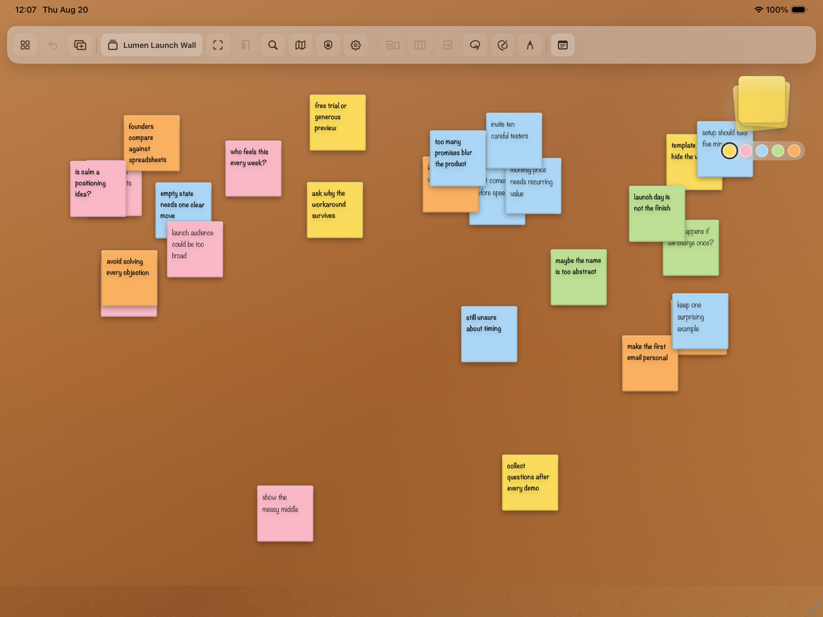 A StickSpace Board with handwritten Notes spread loosely before organization.