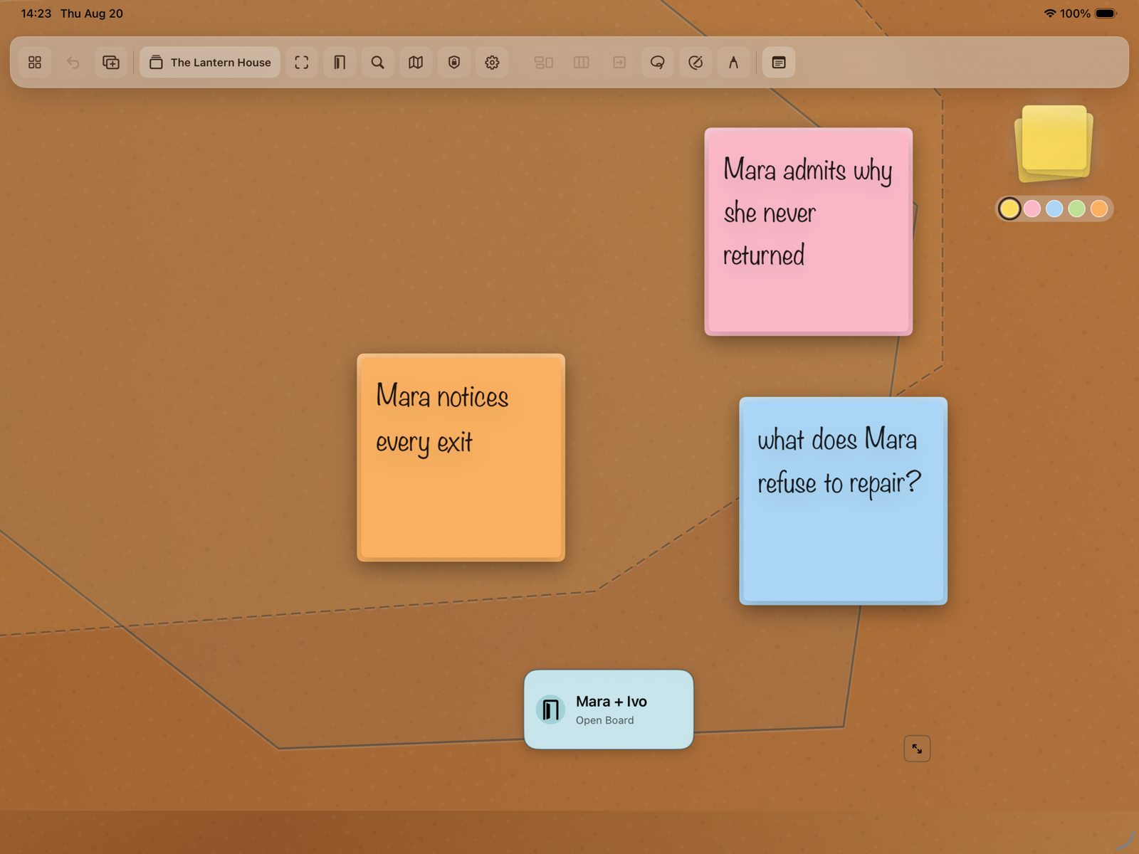A StickSpace Board with an on-canvas Portal linking to another Board.